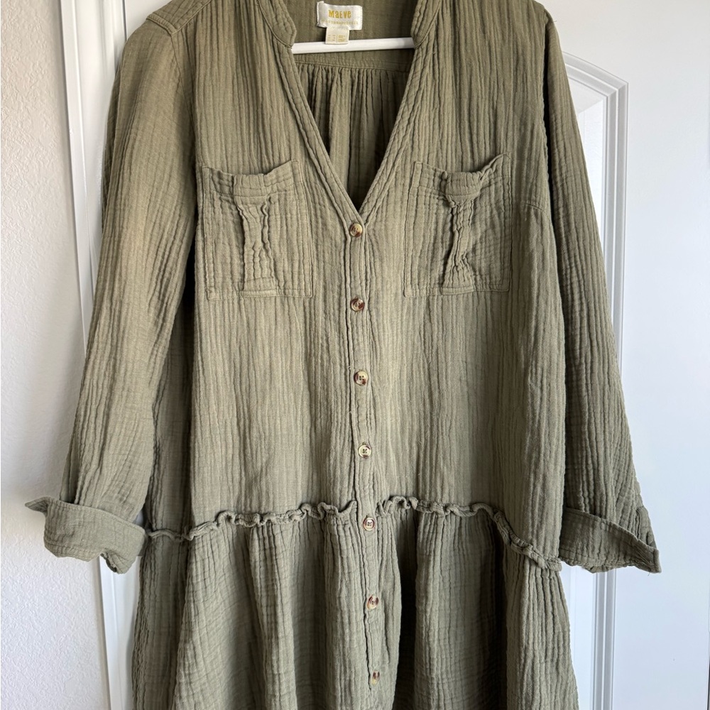 Maeve Anthropologie Olive Green Textured Tunic Top – Size Small